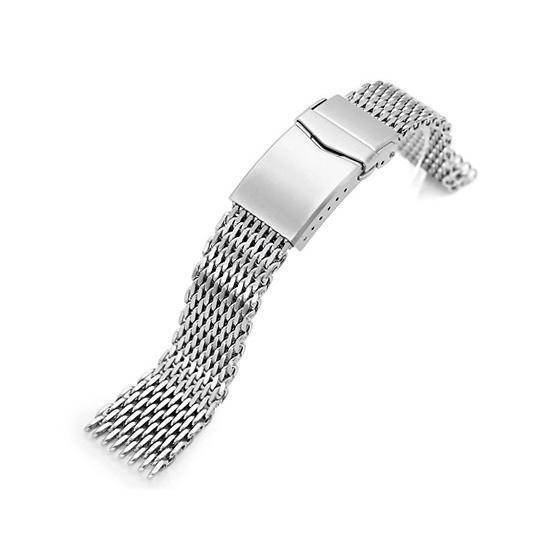22mm MiLTAT テーパード シャークメッシュバンド ステンレススチール ブラッシュドシルバー...