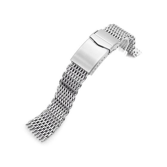 22mm MiLTAT テーパード シャークメッシュバンド ステンレススチール ポリッシュドシルバー...