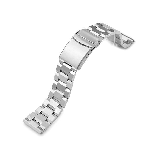 24mm メタル時計バンド ステンレススチール ヘクサッド ブレスレット ブラッシュドシルバー Vク...