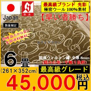 カーペット 6畳 ラグ 絨毯 じゅうたん 日本製 ウール ウィルトン織 厚手 丸巻き 【光彩 6701番】 江戸間 6畳 261×352cm