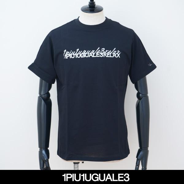 1PIU1UGUALE3 RELAX(ウノピゥウノウグァーレトレ) ダブルロゴ半袖Tシャツ ブラック...