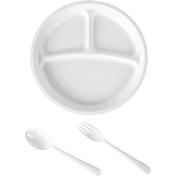 ラウンドランチプレート&amp;カトラリーセット プラスチック 電子レンジ 食洗機対応 Basicシリーズ