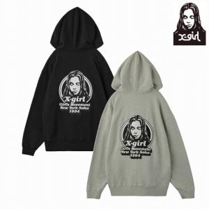 X-girl エックスガール パーカー ジップアップスウェット レディース MESSAGE AND FACE ZIP UP SWEAT HOODIE 105254012015 正規取扱店