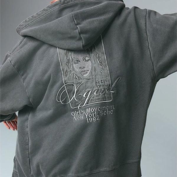 X-girl エックスガール パーカー PIGMENT DYED FACE AND LOGO SQU...