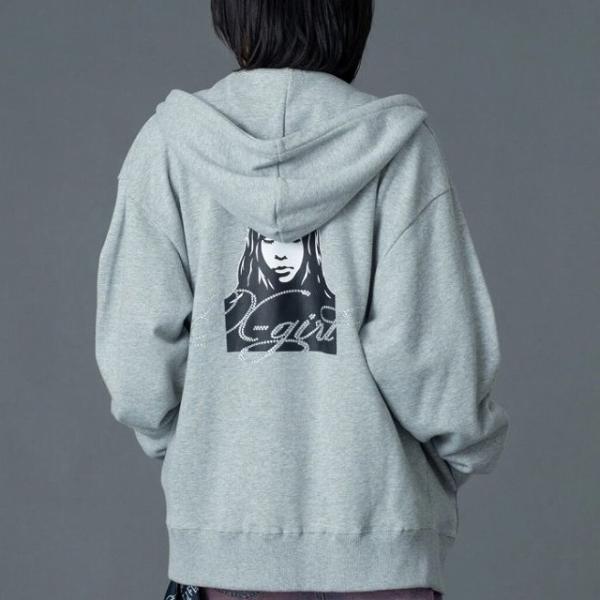 エックスガール ジップパーカー X-girl RHINESTONE LOGO AND FACE ZI...