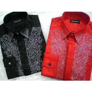 DropHead 　花柄ジャガード ドレスシャツ ラインストーン　