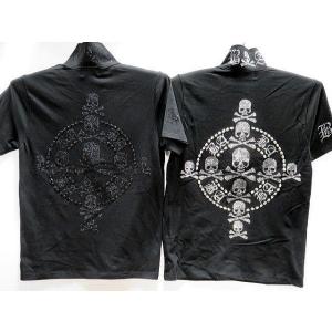 BE AMBITION  半袖Tシャツ　ジップアップ　スカルラインストーン　ビーアンビション