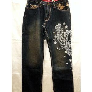 和柄 ジーンズ デニム 和柄ジーンズ 和柄ジーパン【J221-1】風神雷神柄