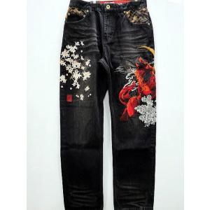 絡繰魂デニムパンツ 粋 鳳凰5連ポケットデニムパンツ 絡繰魂 233225 和柄 和風 刺繍