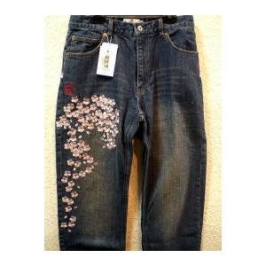カラクリ魂 和柄　デニムパンツ KARAKURI　桜刺繍