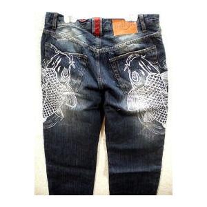 カラクリ魂 和柄デニムパンツ KARAKURI　波と鯉刺繍 カラクリ魂 和柄 デニムパンツ KARAKURI 波と鯉刺繍 : takafuku1915