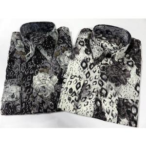 ドレスシャツ　　ヒョウ柄に薔薇プリント