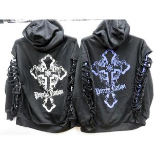 PSYCHO NATION　袖ダメージ　クロス　パーカー　サイコネーション