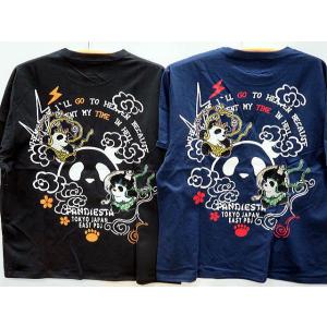 大きいサイズ　PANDIESTA JAPAN　風神雷神パンダ　半袖Tシャツ　パンディエスタ