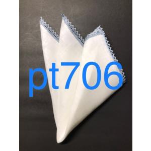 ポケットチーフ チーフ リネン100％  白 水色縁 日本製