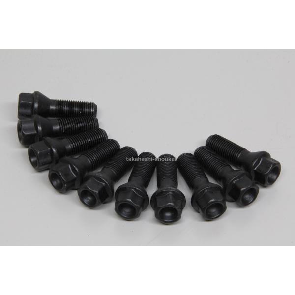 ホイールボルト 10本M12 ピッチ1.5 テーパー形状首下25mm ブラックノーマル時 標準サイズ...