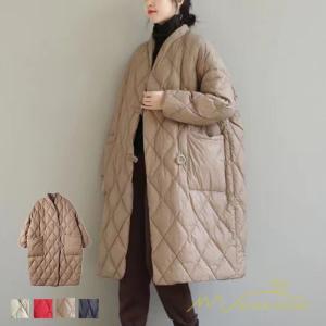 キルティングコート ロングコート レディース アウター 防寒 ダウン 中綿 秋 冬アウター 長袖 冬服 立てネック キルティングジャケット 大きめ ゆったり