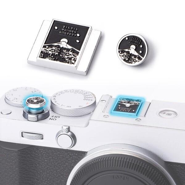 富士山風景模様カメラ保護メタルホットシューカバー シャッターボタン 適用FUJIFILM X100V...
