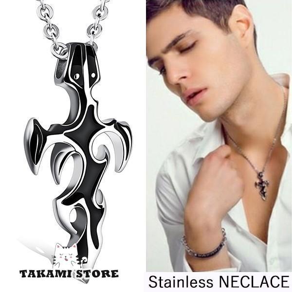 ネックレス メンズ ステンレス クロス 紋章 シルバー ゴールド ブラック チェーン付き メンズアク...