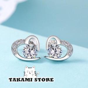 ピアス レディース ハート ダイヤ 豪華10粒 オープンハート 2色展開 ホワイト パープル プラチ...