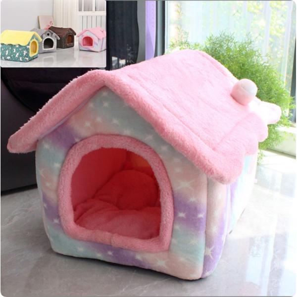 猫用ペットハウス 折りたたみ 室内用 犬小屋 三角屋根 ペットベッド クッション 柔らかい 可愛い ...