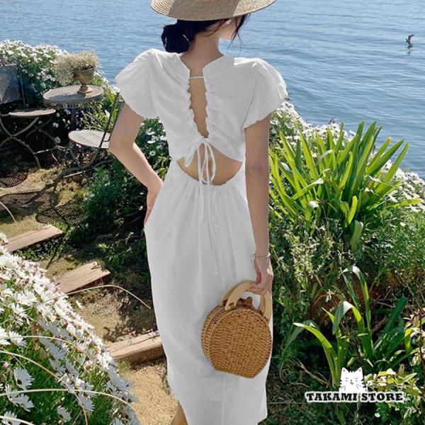 レディースファッション リネン混 ロングワンピース レディース白