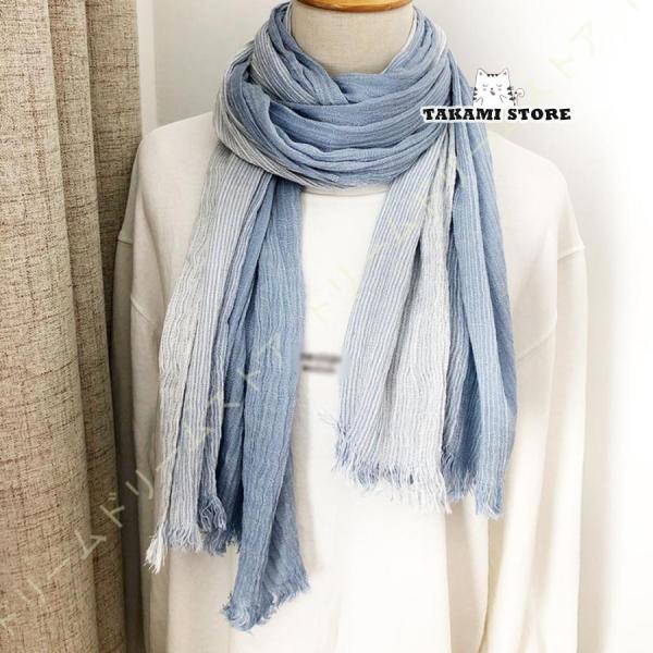 レディース 麻マフラー 夏リネン ストール スカーフ ナチュラル グラティーション色変わる ファッシ...