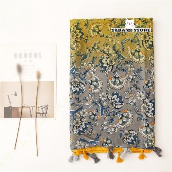 綿 麻 ストール 大判 スカーフ 花柄 シンプル 薄手 羽織り マフラー 冷房対策 uvカット 防寒...