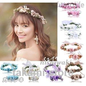 ウェディング花冠ヘッドドレス花冠・腕輪２点セットティアラ花輪リゾート造花髪飾り新婚旅行花嫁二次会￥/結婚式￥/フェス