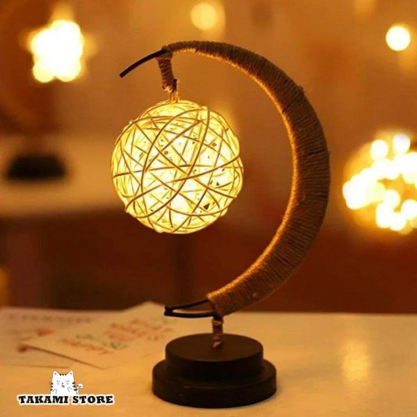 月ライト 星ランプ LED テーブルライト 卓上ライト 籐ボール間接照明 ベッドサイドランプ 雰囲気...