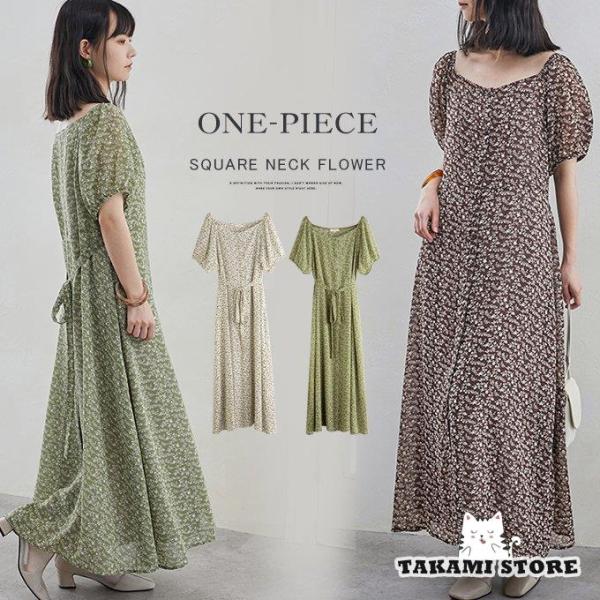 花柄ワンピース レディース秋コーデ ワンピース シフォン ロング丈 透け感