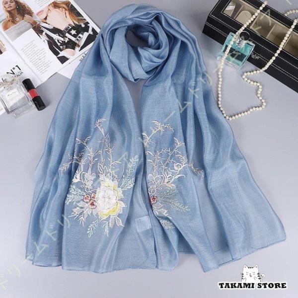 大判 ストール スカーフ 薄手 刺繍 やわらか レディース シフォン素材 春秋 ストール マフラー ...