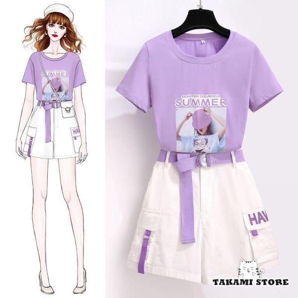 セットアップ　子供服セットアッ プ キッズ 女の子Tシャツ+ショ ットパンツ可愛いシンプル おし ゃ...