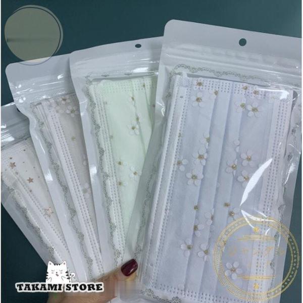 マスク 使い捨て 花柄 レディース おしゃれ レース柄 感染予防 不織布 4層構造 3D 個性的 5...