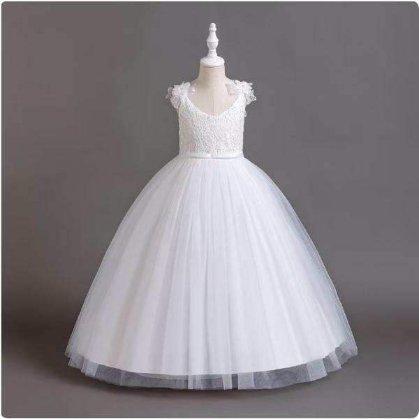 子供ドレス 半袖発表会 女の子 ジュニアドレス ピアノ 白 フラワーガール レッド 紫 ロングドレス...