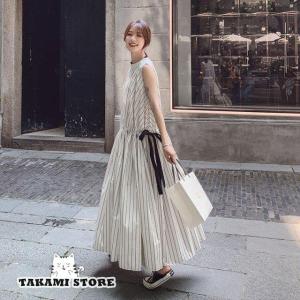 ストライプ ワンピース レディース 夏 ノースリーブ ロング ロング