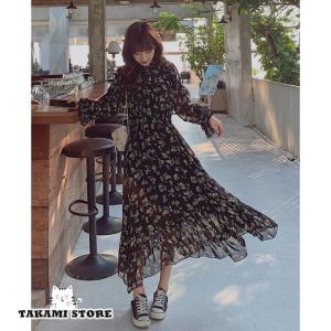 シースルー 花柄 ワンピース レディース ロングワンピース 長袖