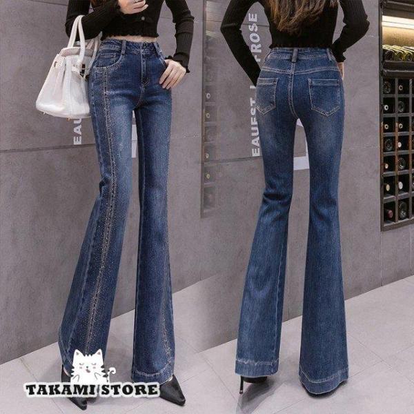 デニムパンツ レディース ボトムス フレアデニム パンツ フレアパンツ デニム ハイウエストデニム ...