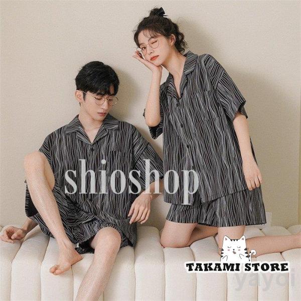 ペアパジャマ 春夏 おしゃれ カップル ルームウェア 半袖 上下セット ｔシャツ＆ショートパンツ パ...