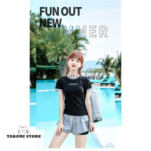 夏 フィットネス水着 レディース ママ水着 体型水着 半袖ラッシュガード  上下セット セパレート ...