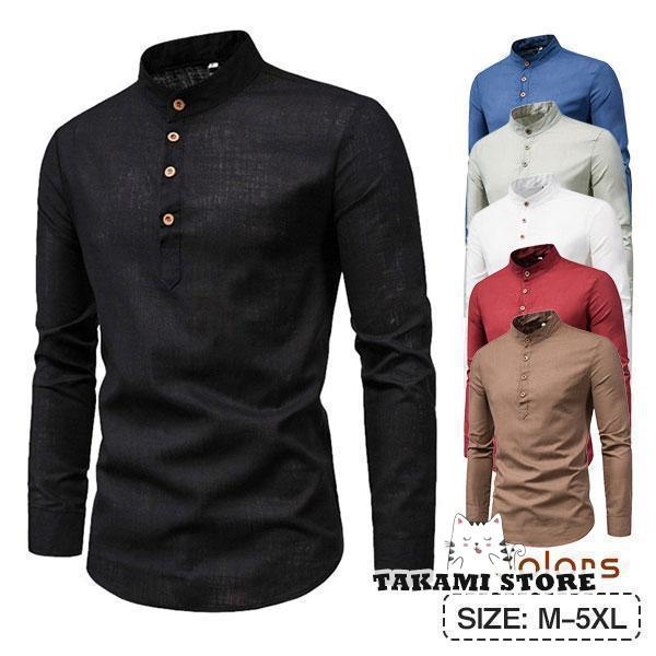 シャツ 長袖 メンズ プルオーバー カジュアルシャツ ゴルフシャツ 立襟 無地 春服 薄手 スリム ...