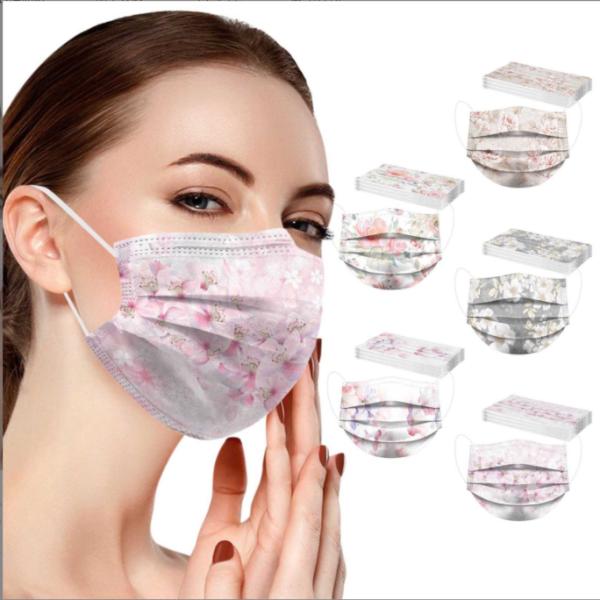 マスク 不織布 カラー 50枚 花柄マスク 使い捨て 3d 三層構造 レディース おしゃれ 安い 使...