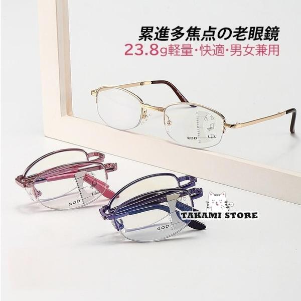 老眼鏡 自動にスマートズーム 遠近両用 折りたた ズーム眼鏡 メンズ レディース おしゃれ ブルーラ...