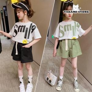 子供服 セットアップ 女の子 春夏 半袖 上下セット 韓国子供服 キッズ ジュニア Tシャツ デニムパンツ ショート丈 可愛い おしゃれ 小学生 通学着