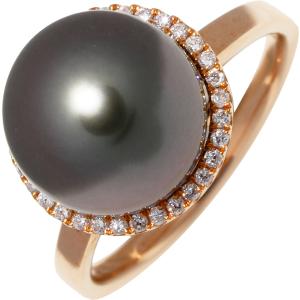 指輪(リング) K18PG ブラックパール 真珠 10.0ミリ/ダイヤ0.11ct｜takami710