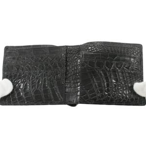 驚きの値段新品 二つ折り札入れ マット加工 クロコダイル 黒 無双 れ 小銭入れなし 人気提案