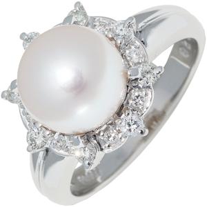 パール ダイヤモンド リング 11号 K18 0.28ct 9mm YG 真珠 逸品質屋 丸