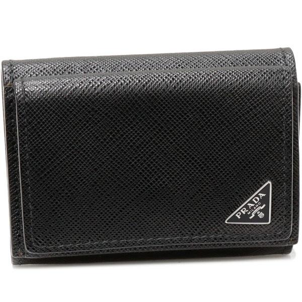 プラダ 三つ折り財布(小銭入れあり) サフィアーノトライアングル カーフ ネロ(黒) 2MH021