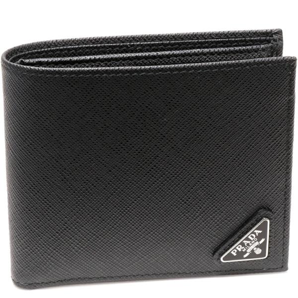 プラダ 二つ折り財布(小銭入れあり) サフィアーノトライアングル カーフ ネロ(黒) 2M0738