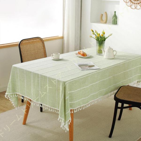 テーブルクロス 防水 耐油性 長方形テーブルクロス 綿とリネンの刺繍テーブルクロス タッセルテーブル...